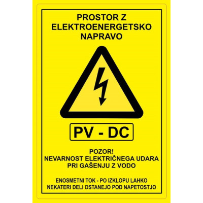Opozorilna nalepka ˝Prostor z elektroenergetsko napravo - PV-DC˝